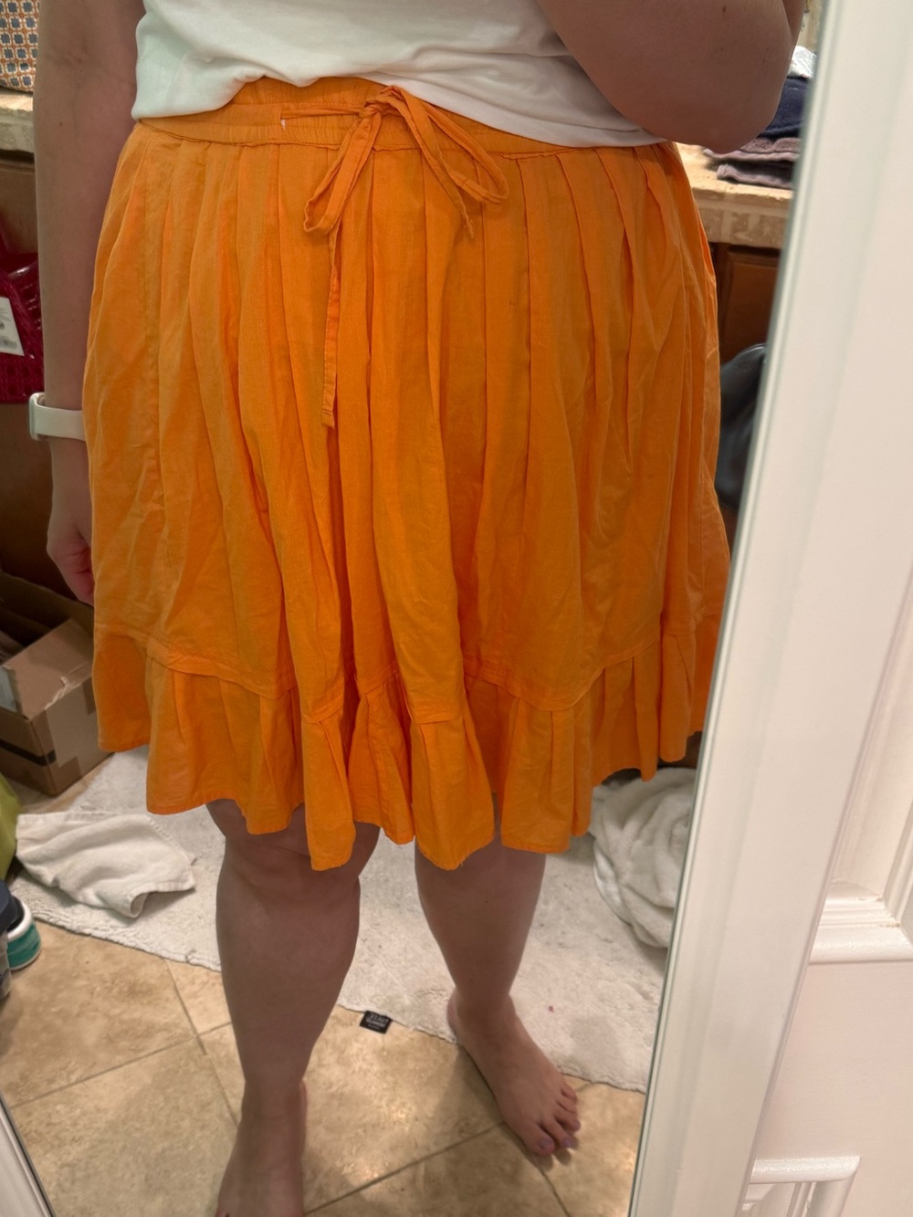 Women’s Bright Orange Tiered Drawstring A-Line Skirt